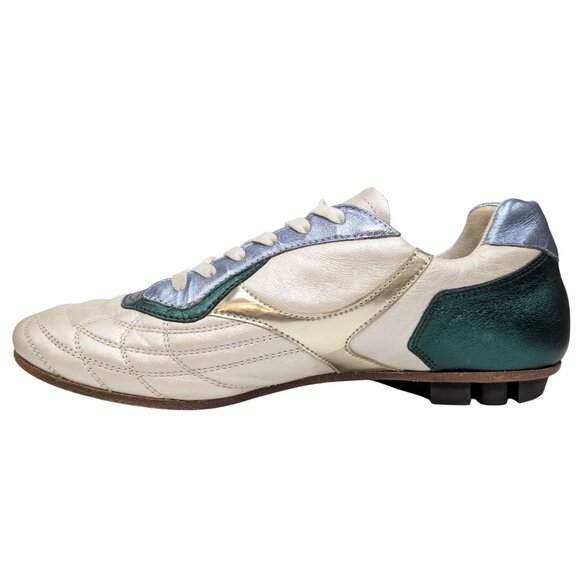 Bikkembergs Futsal Shoes Womens Metallic Green Gold Cream Leather EU 39 US 8.5 - Picture 2 of 14